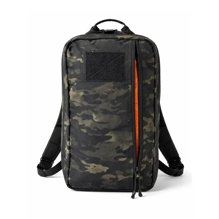 12 Hour Plus Backpack 500D in MCAMBLACK Multicam. 24L USA-made EDC pack by Recycled Firefighter in 500D Cordura with dual clamshell access.