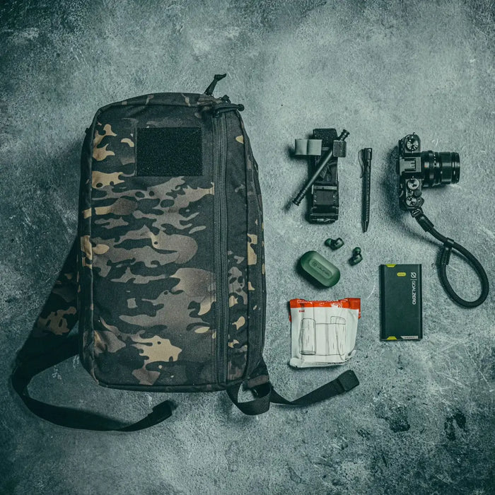 12 Hour Plus Backpack 500D front pocket detail. 24L EDC pack in 500D Cordura by Recycled Firefighter.