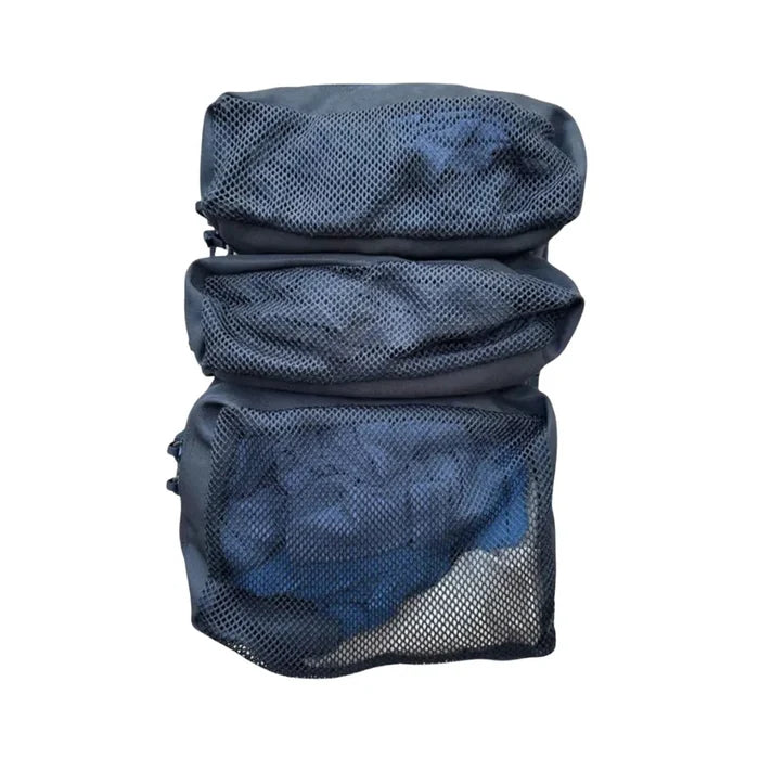 Mesh 12Hr Pouches by Recycled Firefighter — see-through mesh organization pouches sized to fit the 12 Hour Backpack interior.