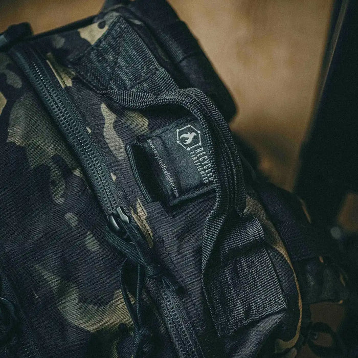 24 Hour PLUS Backpack 500D front pocket detail. 28L EDC pack in 500D Cordura by Recycled Firefighter.