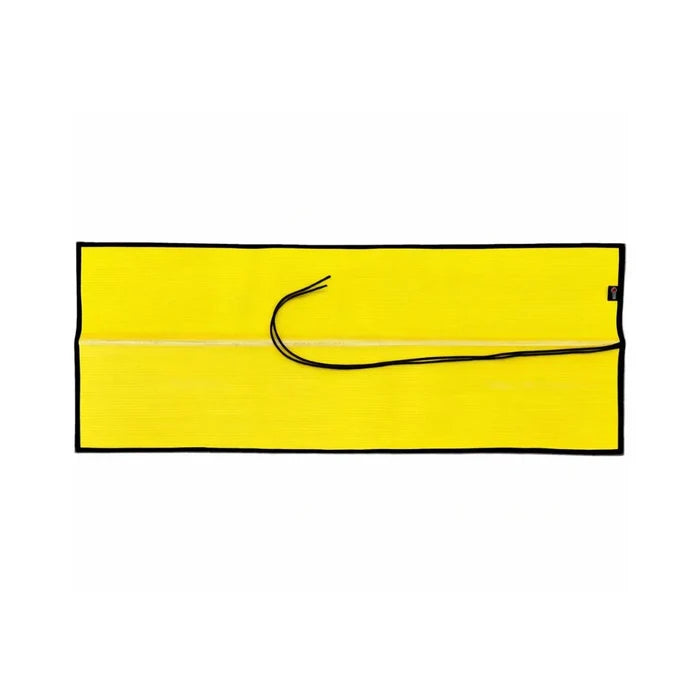 A heavy-duty Drop Zone Mat HD Attack Hose Edition made from repurposed yellow fire hose provides a durable, oil-resistant work surface for firearm maintenance and gear organization.