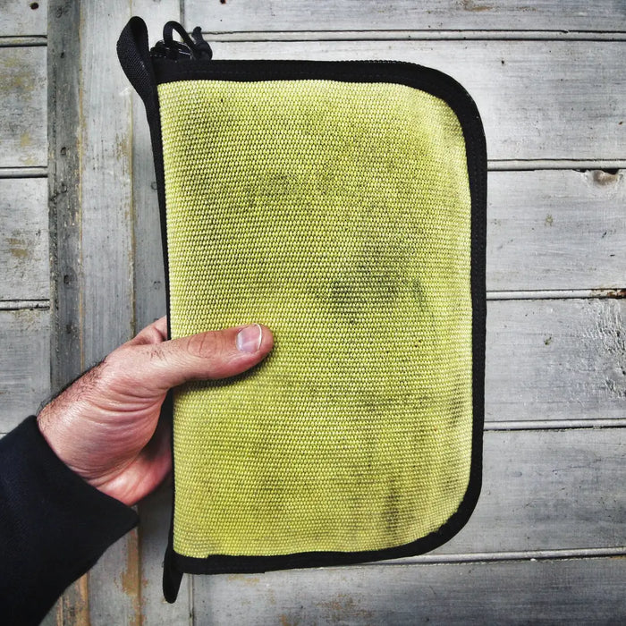 Recycled Firefighter's Vintage Yellow and Black Major Dopp Bag Large. Quality tactical gear built for demanding professional use.