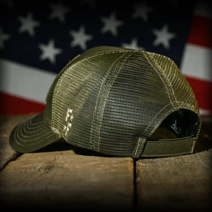 MultiCam Flag Patch OD Green Ball Cap, back left view