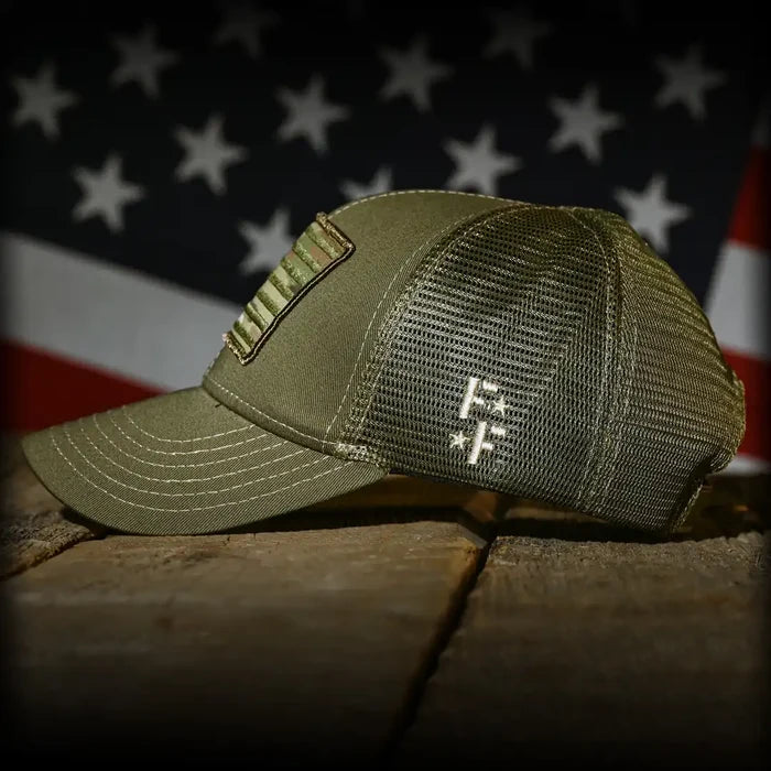 MultiCam Flag Patch OD Green Ball Cap, left side view
