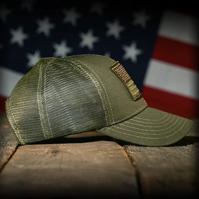 MultiCam Flag Patch OD Green Ball Cap, right side view