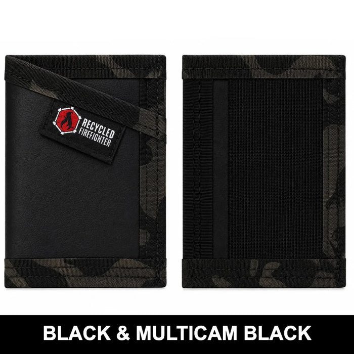 Warrior black with multicam black combat leather Sergeant Wallet by Recycled Firefighter. Premium tactical appearance.