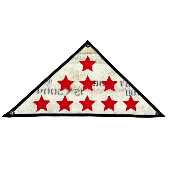 Service Star Triangle Flag Fire Hose in white red by Recycled Firefighter. Durable professional gear for tactical applications.