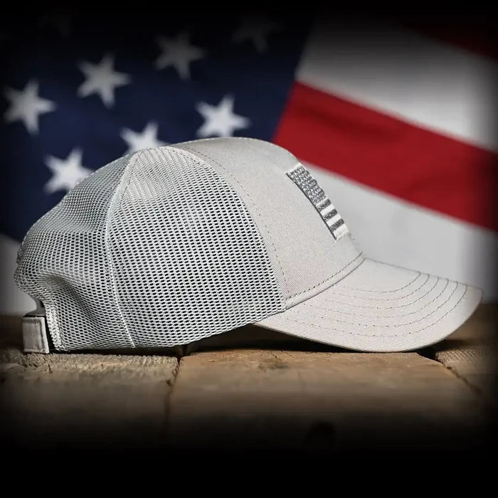 Tonal Light Gray American Flag Hat, right side view